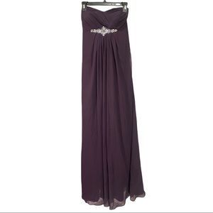 Bill Levkoff Bridesmaid Formal Strapless Floor Length Eggplant Dress sz 8